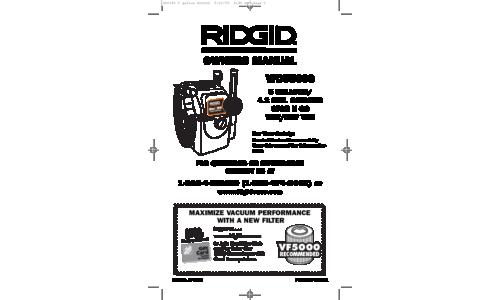 RIDGID Vacuum Cleaner WD55000 User Manual