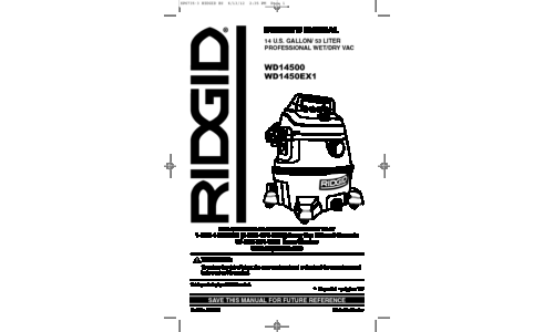 RIDGID Vacuum Cleaner WD14500 User Guide