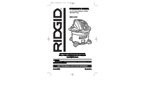 RIDGID Vacuum Cleaner WD1250 User Manual