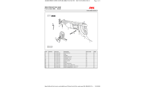 Skil 9225 Reciprocating Saw Parts List