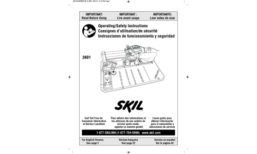 Skil 3601 Tile Saw User Manual