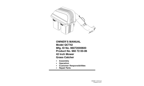 Husqvarna QCT 42 Grass Catcher 96072000600 2005-11 Accessory (Ride Mower) User Manual