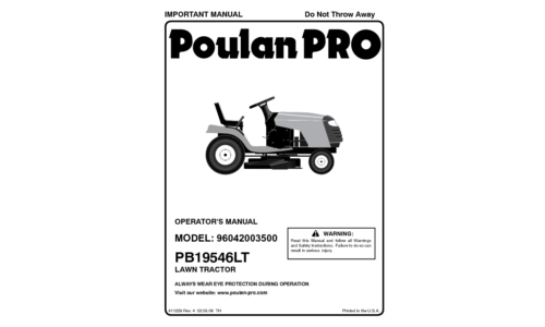 Husqvarna PB 19546 LT 96042003500 2008-02 Ride Mower User Manual