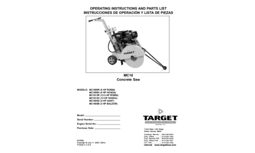 Husqvarna MC 18 Concrete Saw MC18 MC1809R MC1809H MC1813R MC1813H MC1805G MC1805B 2002-06 0A7859 User Manual_1