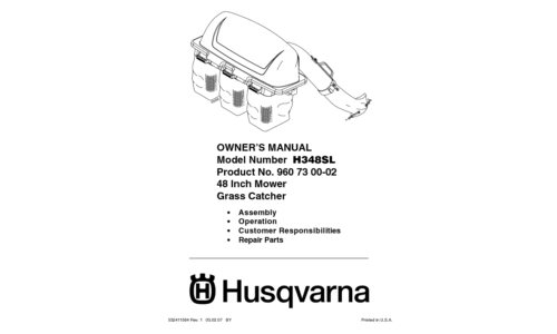 Husqvarna H 348 SL Grass Catcher 960730002 2007-03 Accessory (Ride Mower) User Manual