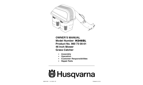 Husqvarna H 246 SL Grass Catcher 960730001 2006-12 Accessory (Ride Mower) User Manual