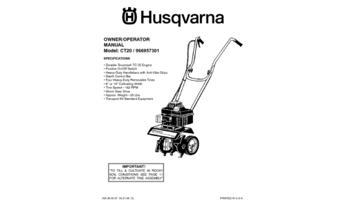 Husqvarna CT 20 966957301 Cultivator 2008-04 Tiller User Manual