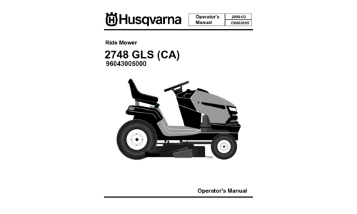 Husqvarna 2748 GLS (CA) 96043005000 2008-03 Ride Mower User Manual