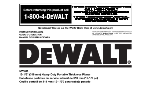 DeWalt Planer DW734 User Manual