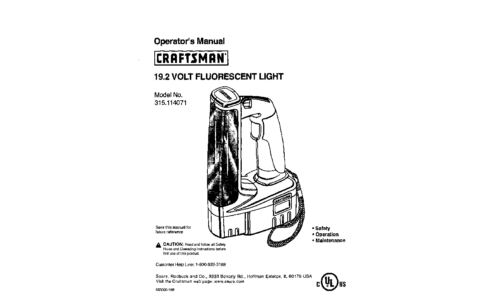 Craftsman Work Light 315.114071 User Manual