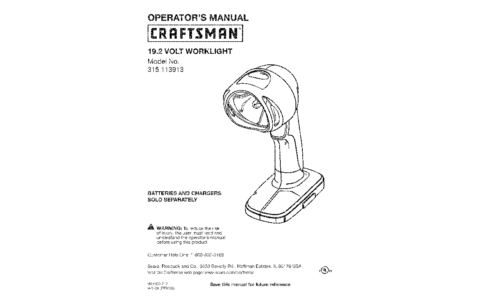 Craftsman Work Light 315.113913 User Manual