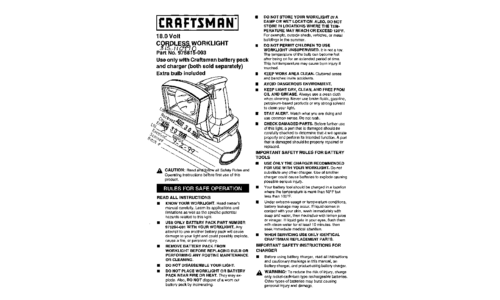 Craftsman Work Light 315.110990 User Manual