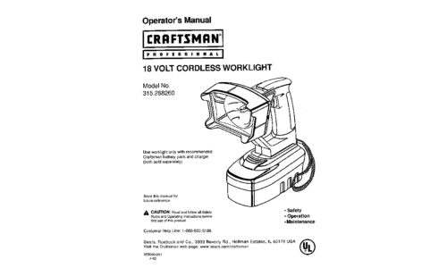 Craftsman Work Light 26826 User Manual