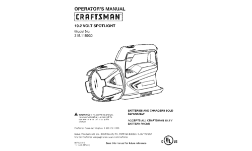 Craftsman Work Light 11593 User Manual