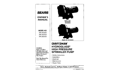 Craftsman Water Pump 390.262454 User Manual