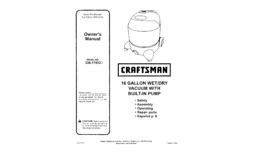 Craftsman Vacuum Cleaner 338.17923 User Manual