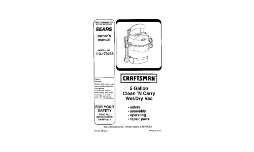 Craftsman Vacuum Cleaner 113.179255 User Manual