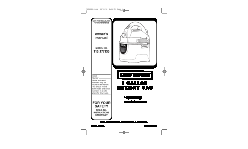 Craftsman Vacuum Cleaner 113.177135 User Manual