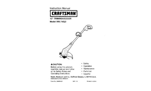 Craftsman Trimmer 900-74522 User Manual