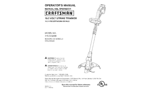 Craftsman Trimmer 315.CR2000 User Manual