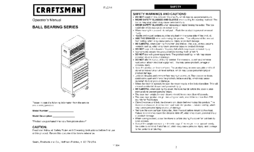 Craftsman Tool Storage F1294 User Manual