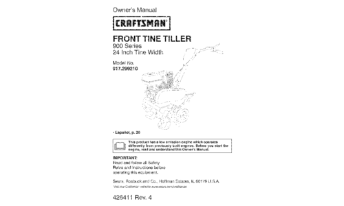 Craftsman Tiller 917.29921 User Manual