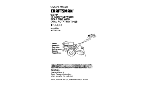 Craftsman Tiller 917.29332 User Manual