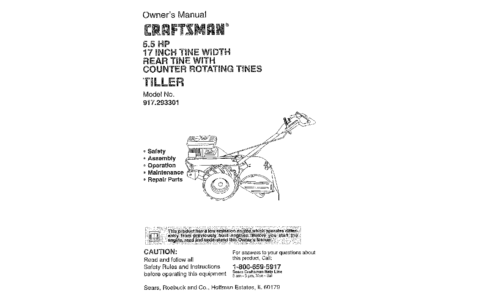 Craftsman Tiller 917.293301 User Manual