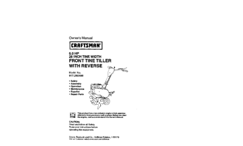 Craftsman Tiller 917.29249 User Manual