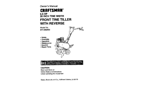 Craftsman Tiller 917.292402 User Manual