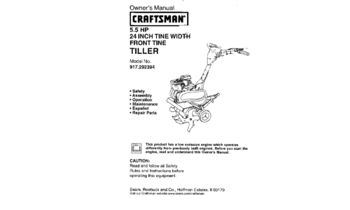 Craftsman Tiller 917.292394 User Manual