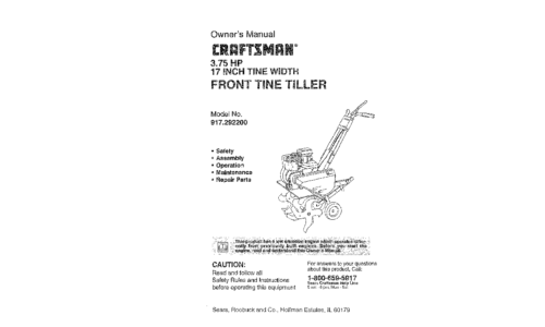 Craftsman Tiller 917.2922 User Manual