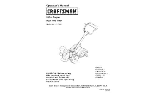 Craftsman Tiller 247.29931 User Manual