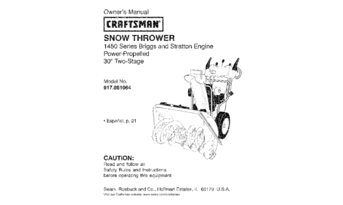 Craftsman Snow Blower 917.881064 User Manual