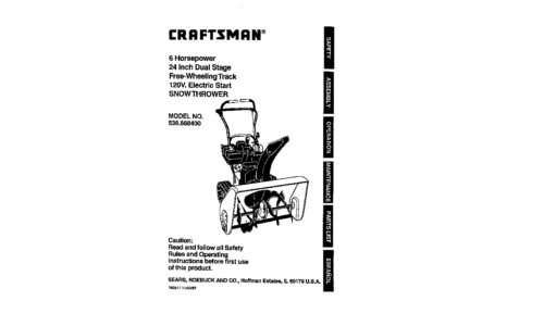 Craftsman Snow Blower 536.8884 User Manual