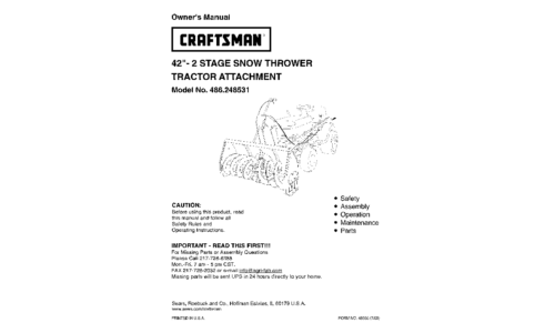 Craftsman Snow Blower 486.248531 User Manual