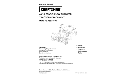 Craftsman Snow Blower 486.248462 User Manual