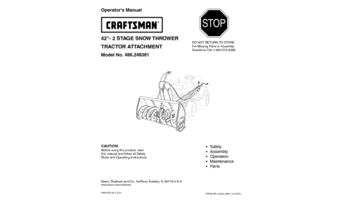 Craftsman Snow Blower 486.248381 User Manual