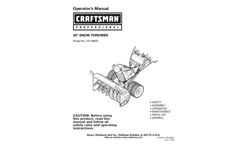 Craftsman Snow Blower 247.88845 User Manual