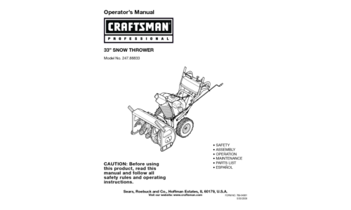 Craftsman Snow Blower 247.88833 User Manual