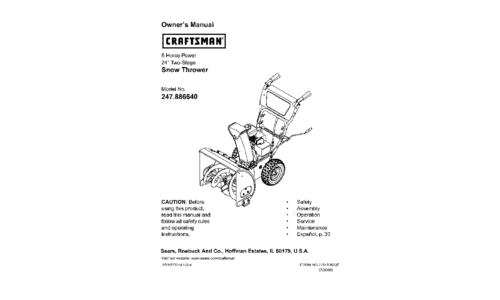 Craftsman Snow Blower 247.88664 User Manual