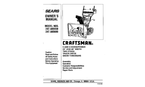 Craftsman Snow Blower 247.885550, 247.885680 User Manual