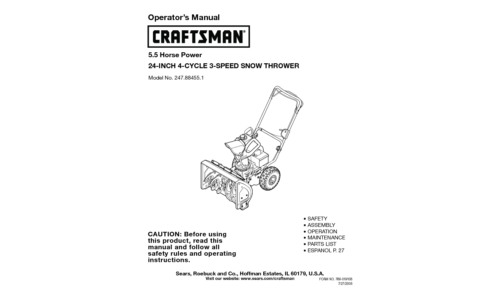 Craftsman Snow Blower 247.88455.1 User Manual