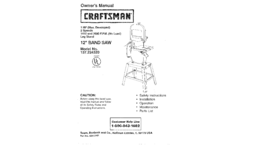 Craftsman Saw 3BS12401 User Manual