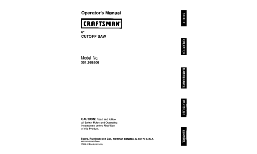 Craftsman Saw 351.268500 User Manual