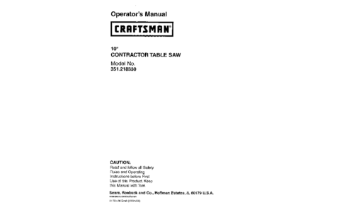 Craftsman Saw 351.21833 User Manual