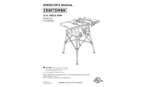 Craftsman Saw 315.28462 User Manual