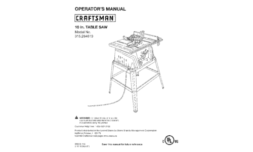 Craftsman Saw 315.28461 User Manual