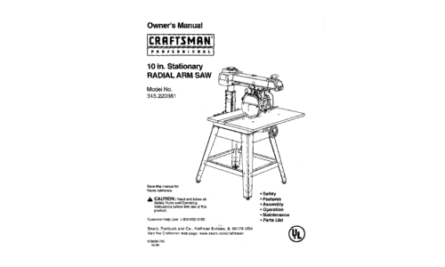 Craftsman Saw 315.220381 User Manual