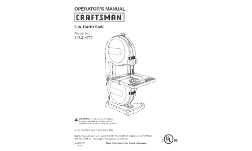 Craftsman Saw 315.21477 User Manual